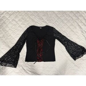 Morbid Threads Gothic Hot Topic Y2K Blouse Skirt Set Lace Red Black Large